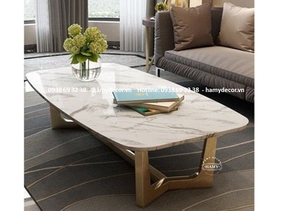 Bàn trà chân nhủ vàng mặt đá Trắng BT - 15