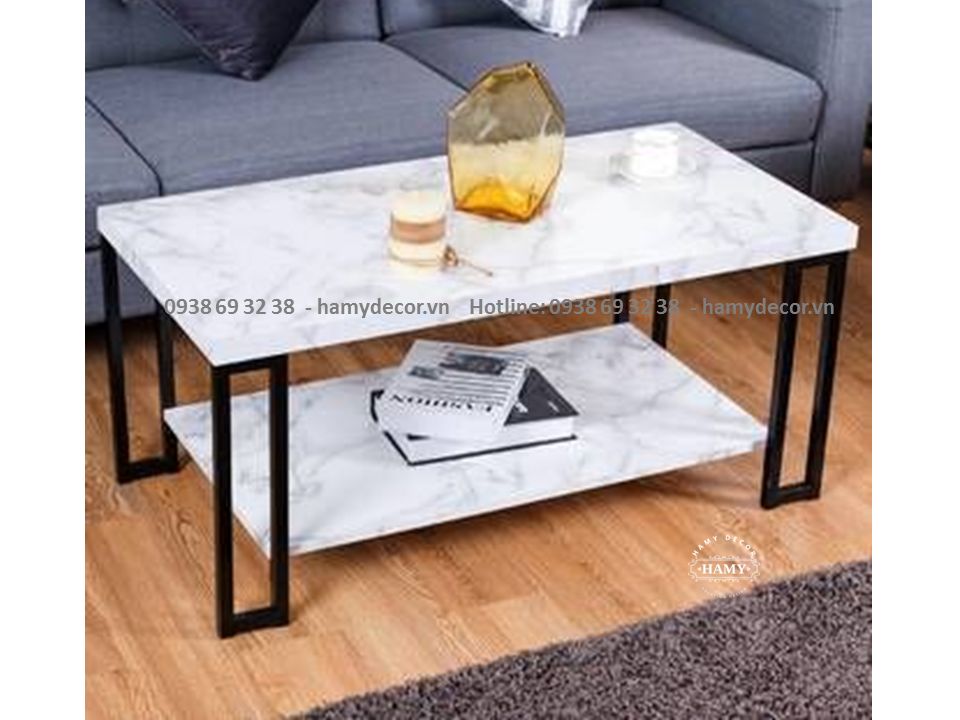 Bàn trà sắt mặt đá trắng BT - 08