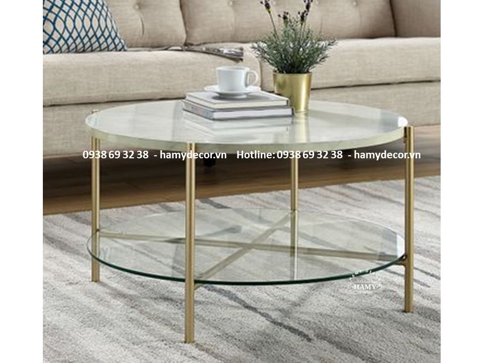 Bàn trà khung sắt mặt đá BT - 06