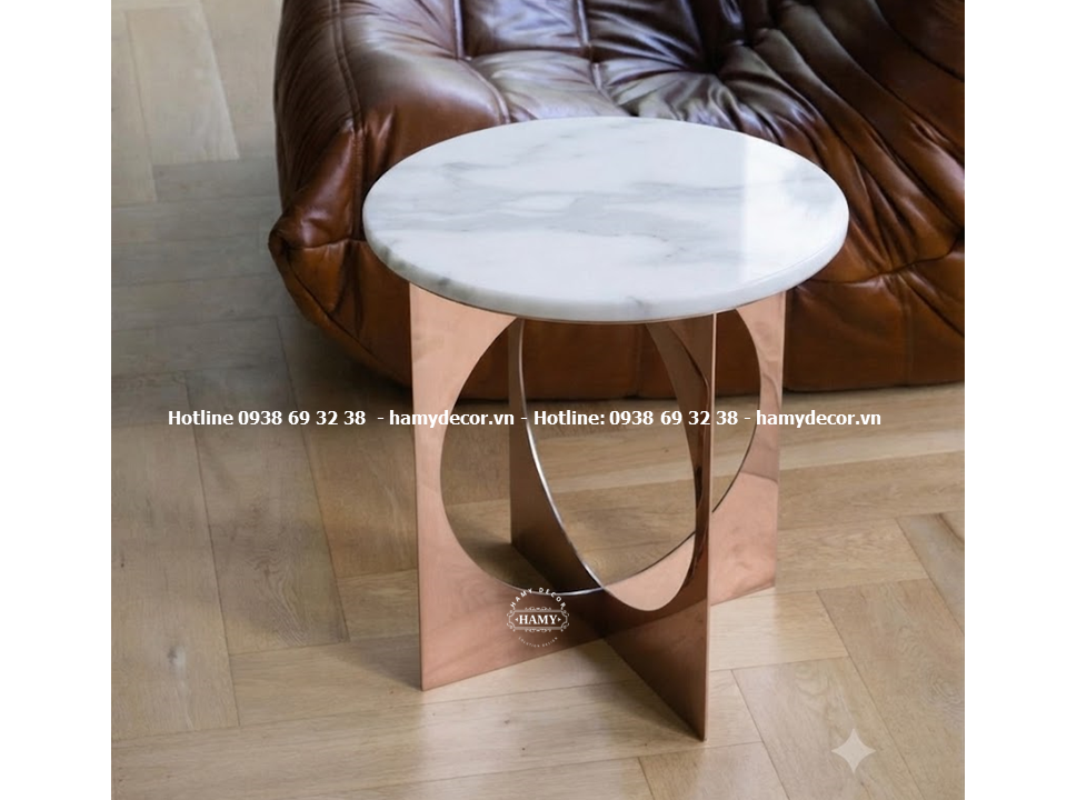 Bàn tab sofa chân inox mạ vàng hồng
