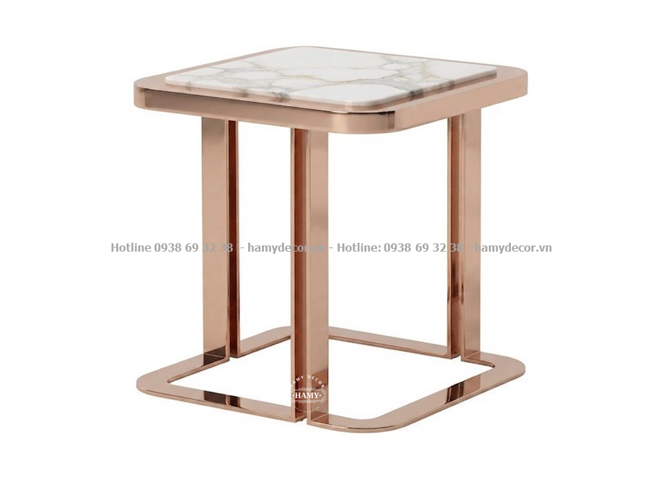 Bàn tab sofa inox mạ vàng hồng Khung làm từ inox 304 xử lý mạ màu PVD, kết hợp mặt đá trắng