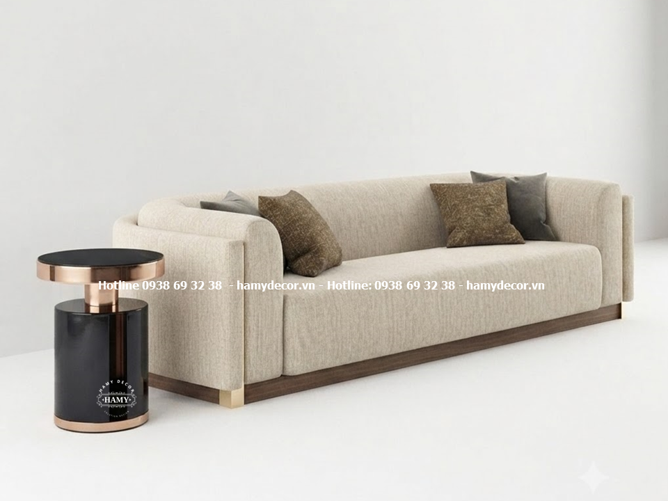 Bàn tab sofa chân trụ tròn inox phối màu Vàng hồng & đen bóng