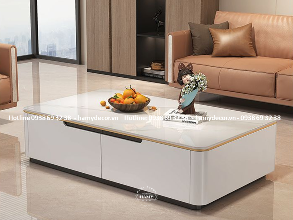 Bàn trà gỗ mặt đá hình chữ nhật - 137