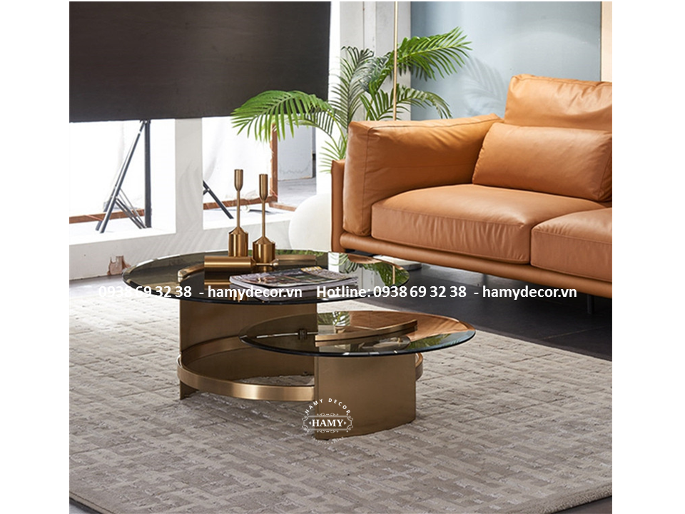 Bàn trà inox mạ vàng mặt kính cường lực - 139