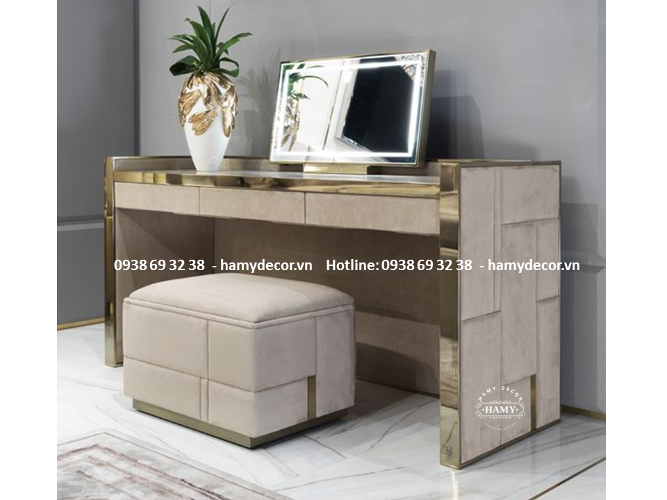 BÀN TRANG ĐIỂM INOX MẠ VÀNG BỌC DA PU - 13