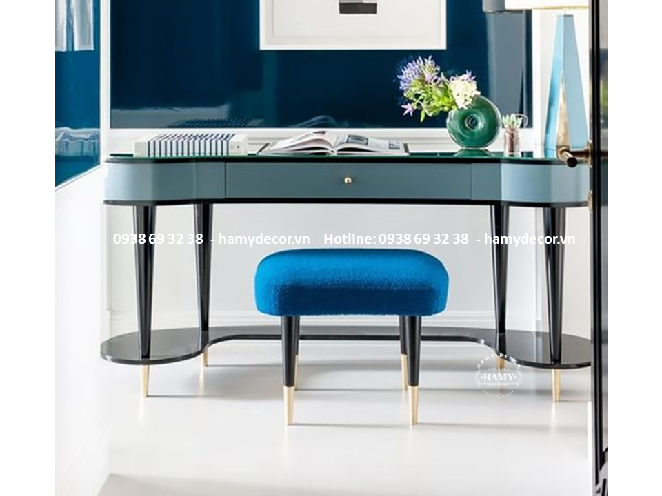 BÀN TRANG ĐIỂM INOX MẠ VÀNG MẶT GỖ - 07