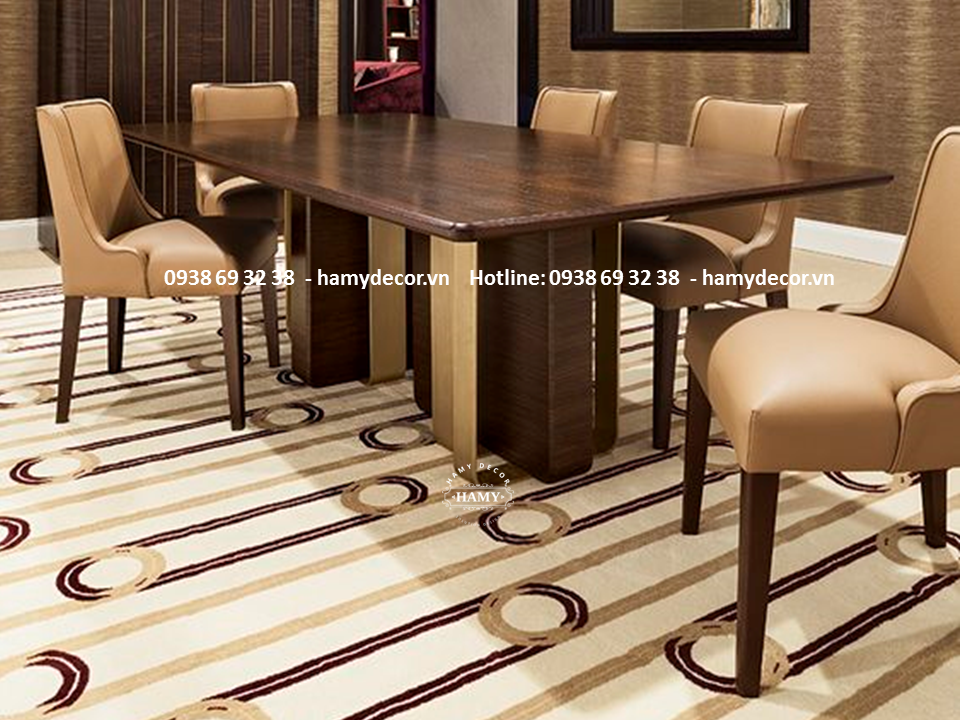 Bàn ăn Inox mạ vàng mặt gỗ Veneer - 23
