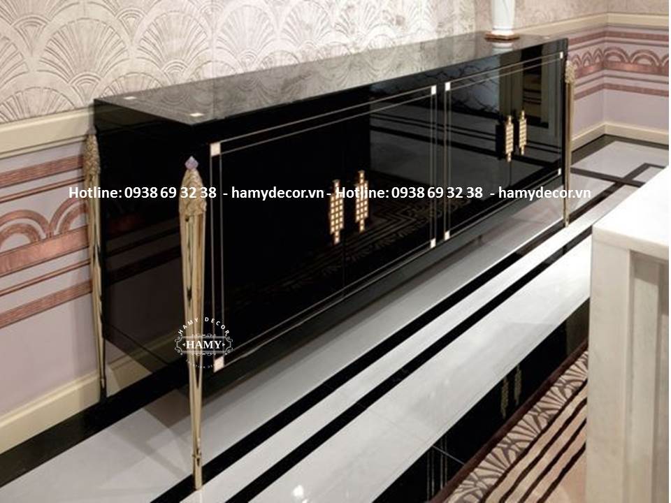 Tủ hành lang gỗ sơn đen sang trọng  - 136
