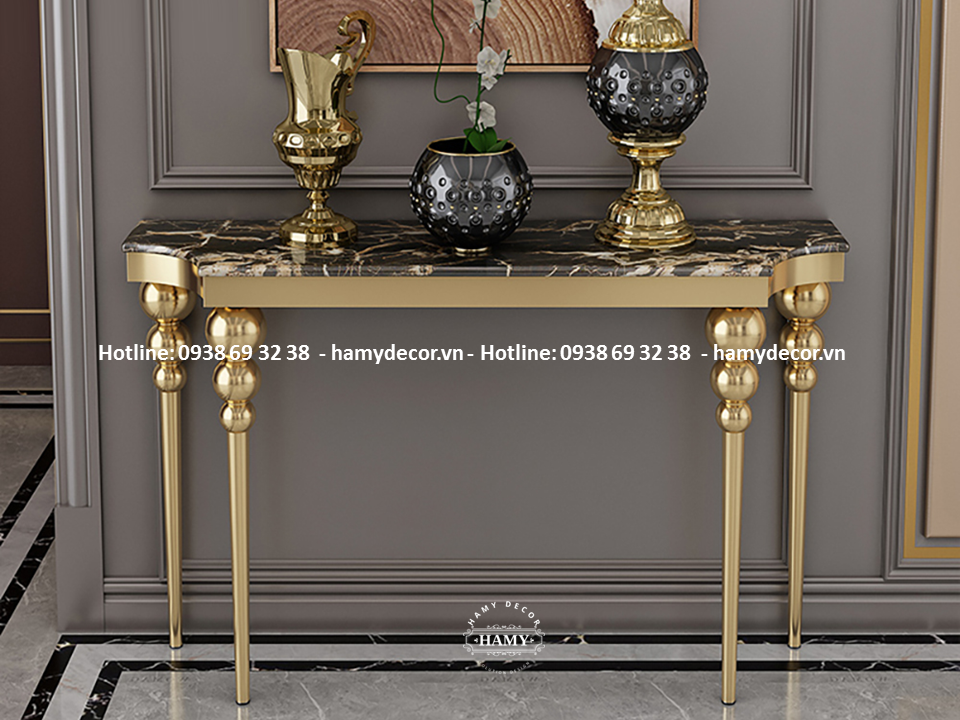 Bàn console inox mạ vàng chân tiện độc đáo 115