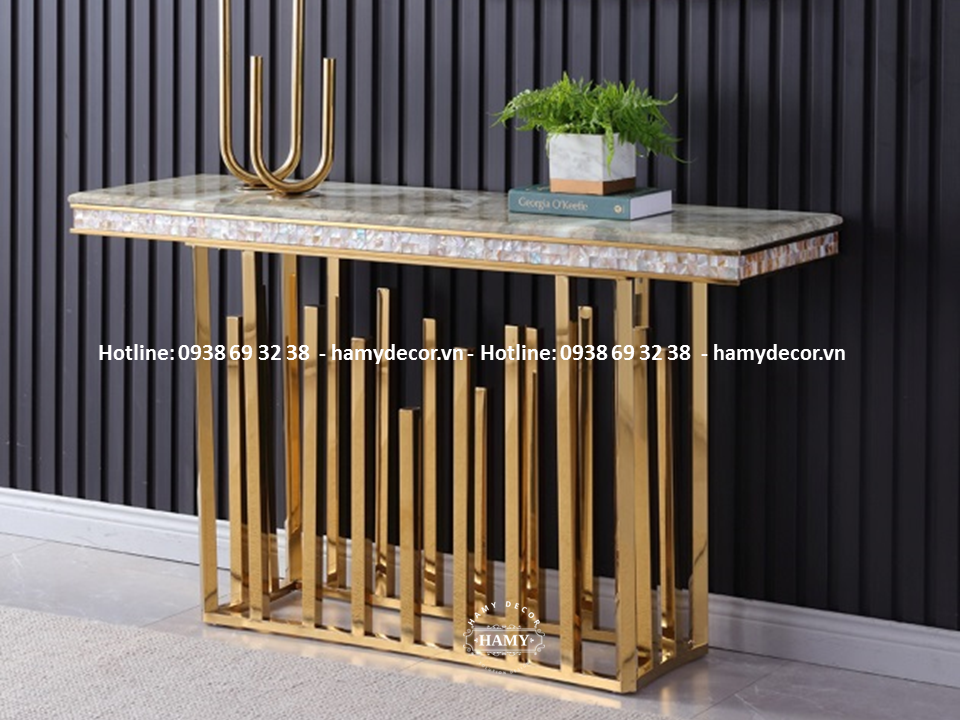 Bàn console inox mạ vàng PVD mặt đá Marble 119