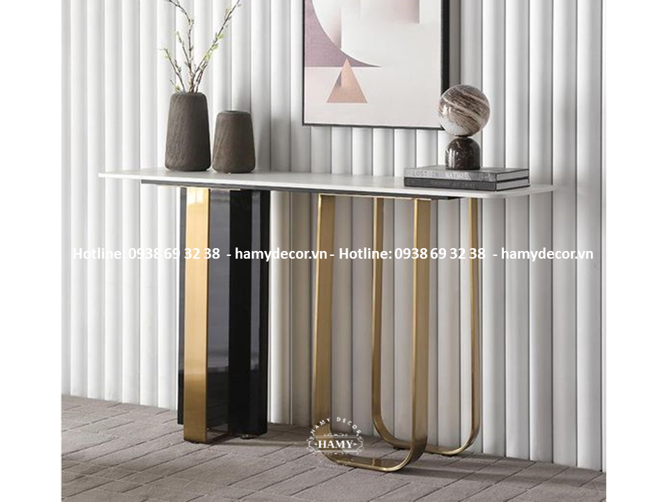 Bàn console inox mạ vàng với thiết kế chân bàn hiện đại - 205