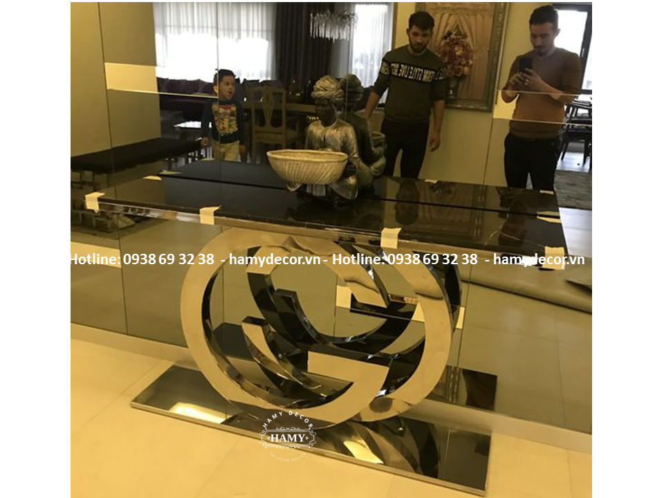 Mẫu bàn console inox trắng bóng gương hiện đại 127