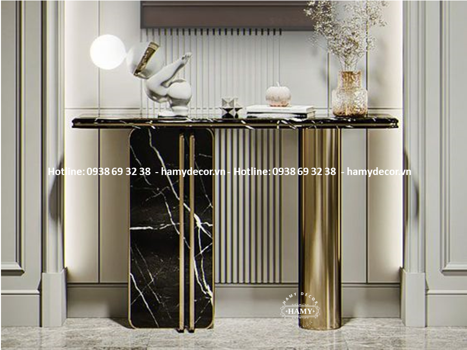 Bàn trang trí hành lang inox mạ vàng hiện đại 108