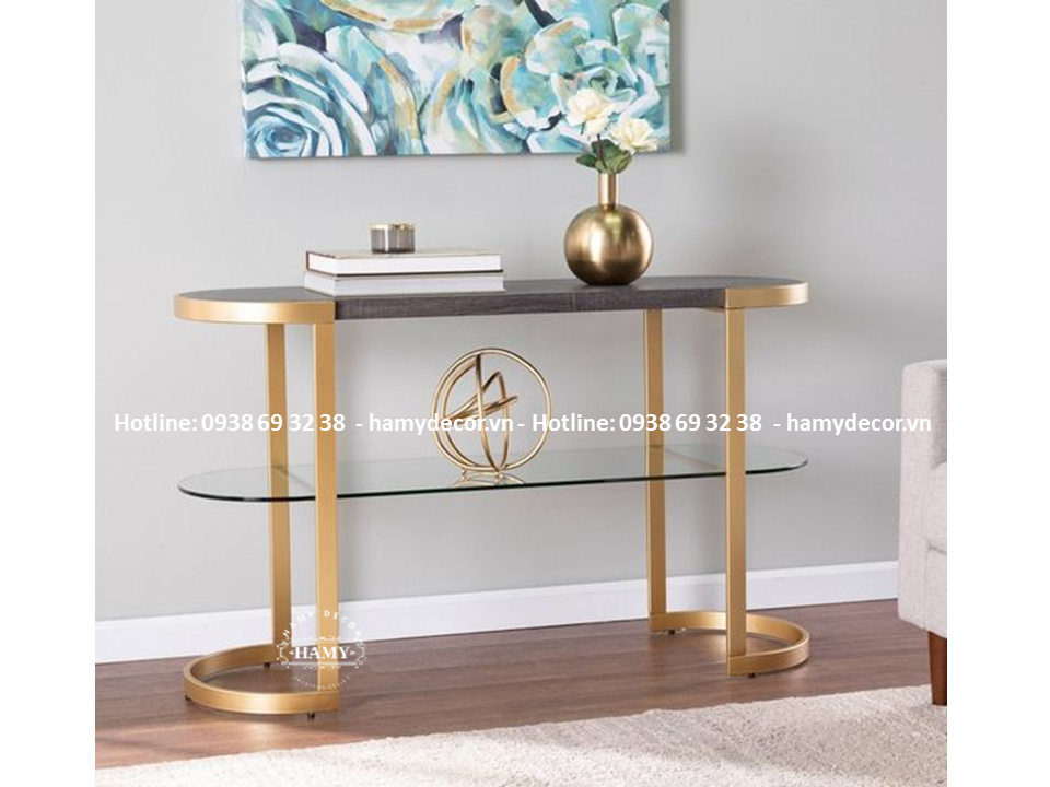 Bàn console inox mạ vàng mặt kính cường lực - 213