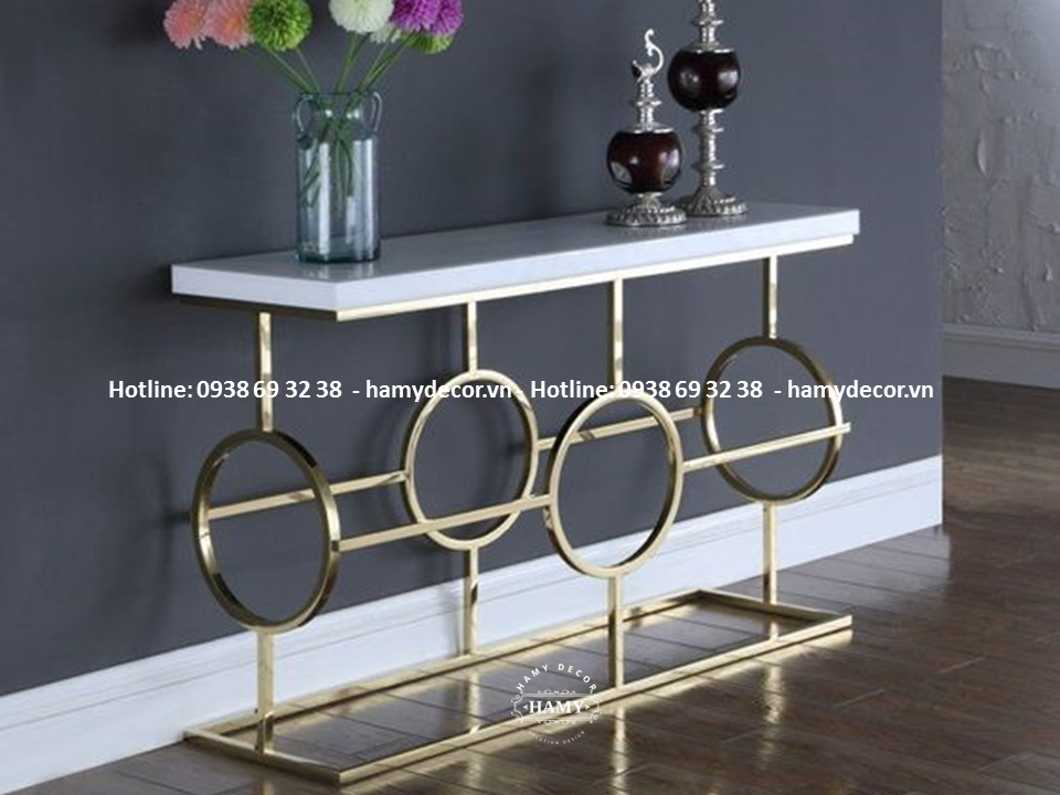 Bàn console chân inox mặt vàng 99