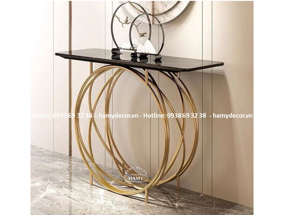 Bàn console chân inox mạ vàng mặt đá đen - 214