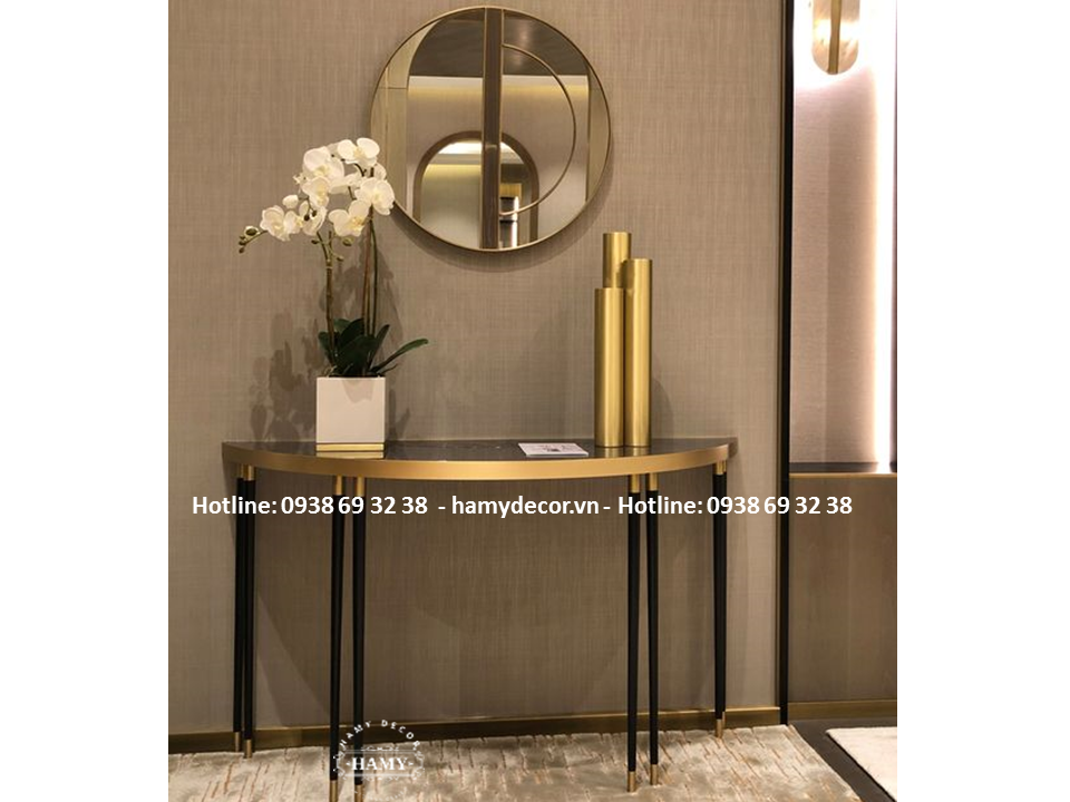 Bàn console bán nguyệt chân inox mạ vàng - 215