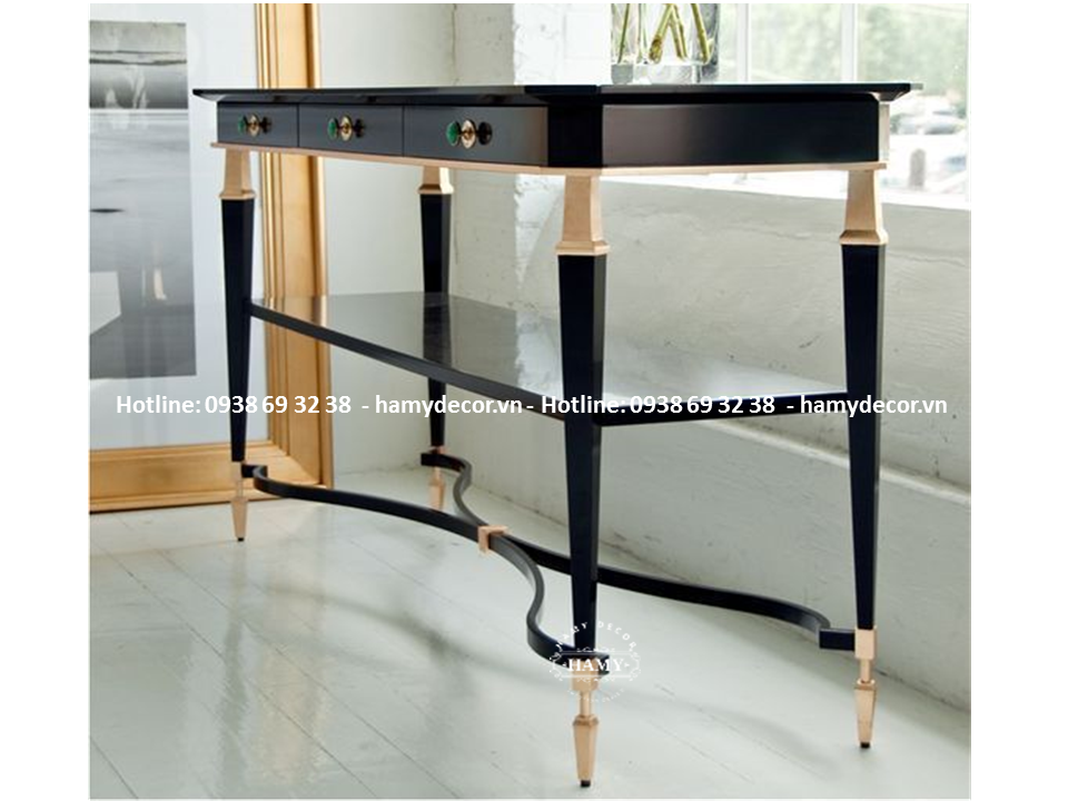Bàn console gỗ trang trí chân inox mạ vàng  - 195
