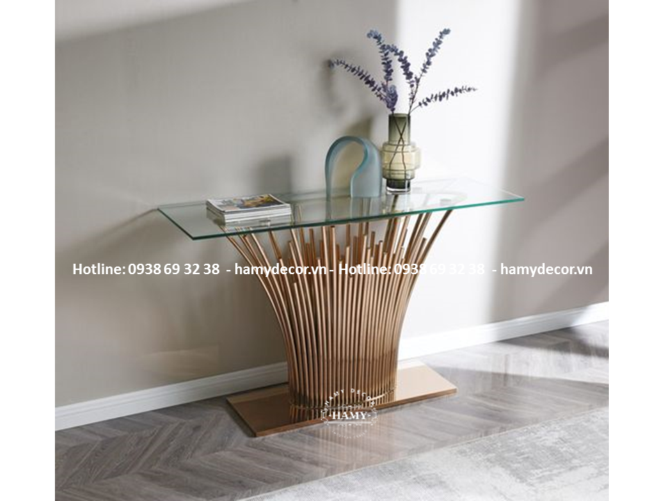 Điểm nhấn Phòng khách với bàn console inox mạ vàng độc đáo  - 216