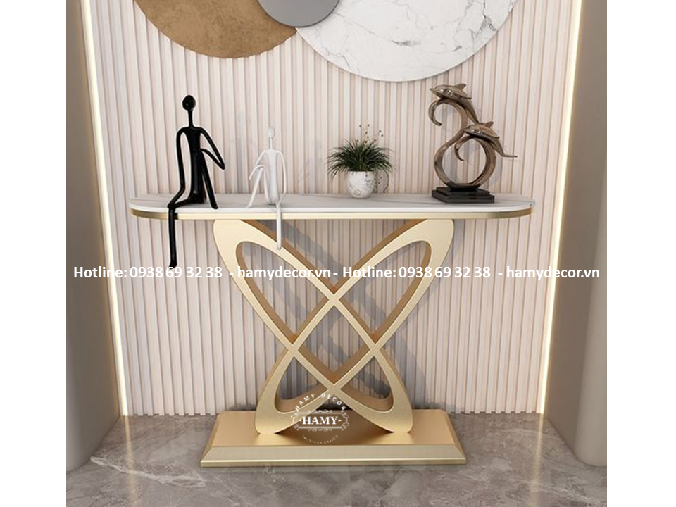 Bàn console chân chữ X inox mạ vàng PVD - 217