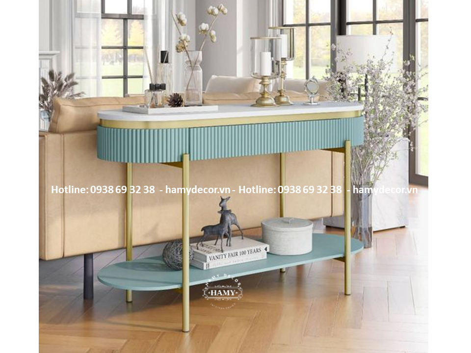 Bàn console gỗ chân inox mạ vàng PVD - 220