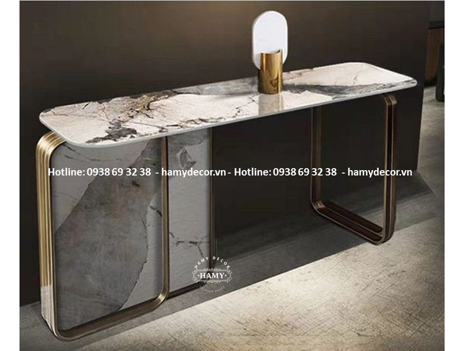 Bàn console chân inox mặt vàng trang trí phòng khách 101