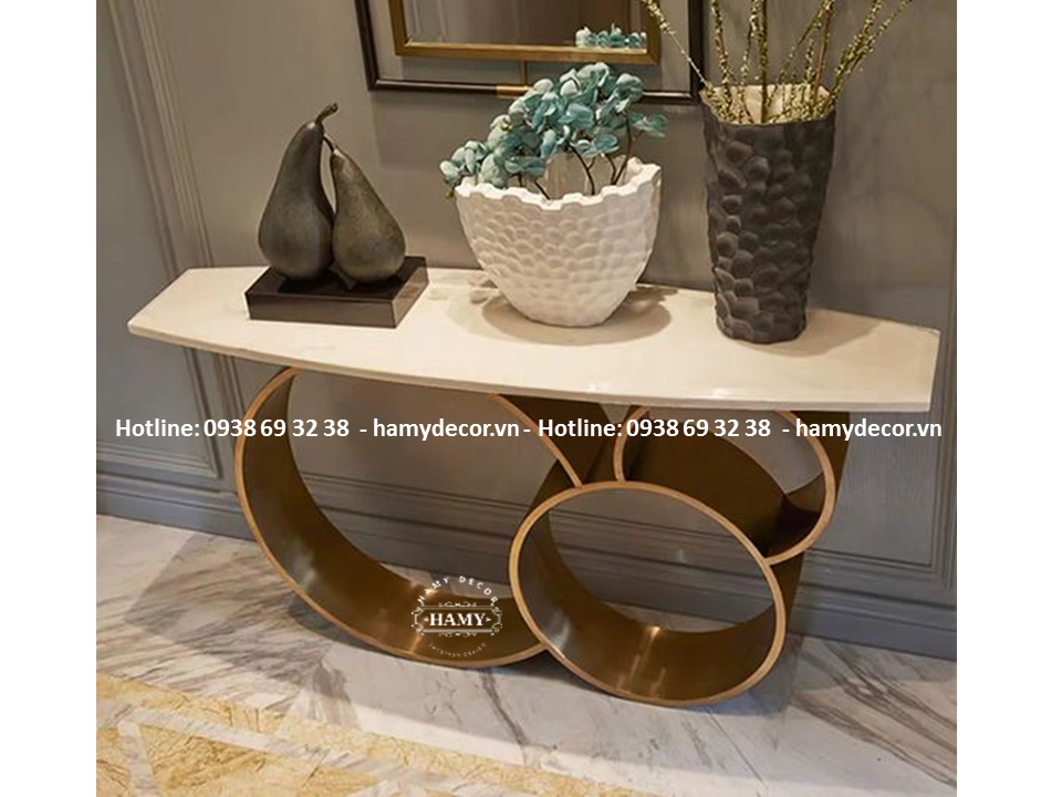 Bàn console trang trí chân inox mạ vàng đẹp - 223