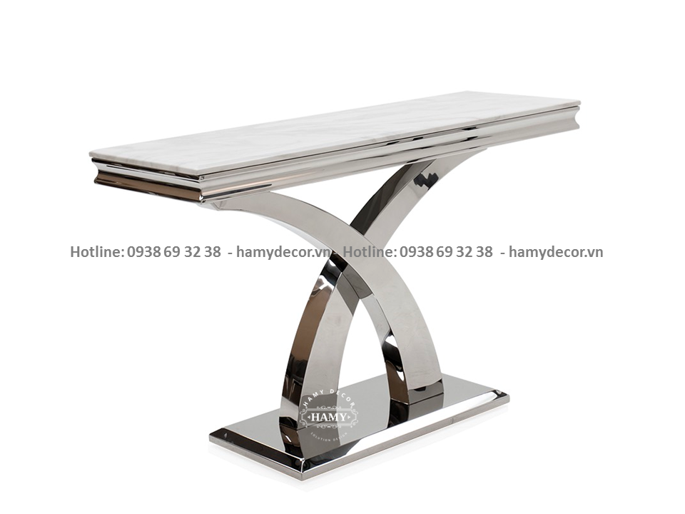 Bàn console chân inox trắng bóng gương 102