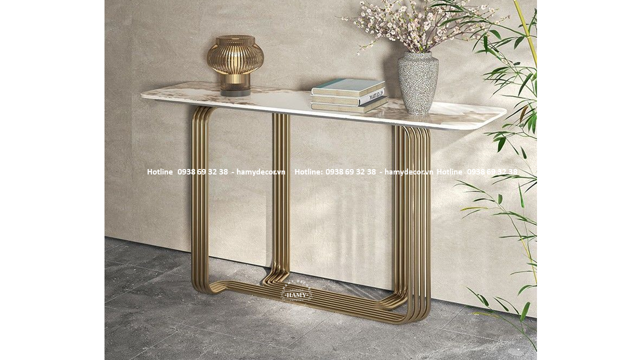 Bàn console trang trí chân inox mạ vàng  - 195