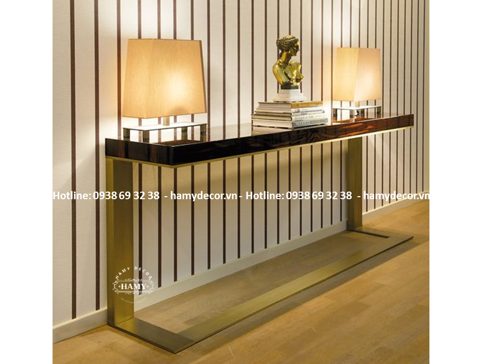 Bàn console chân inox mạ vàng Mặt gỗ đẹp - 227