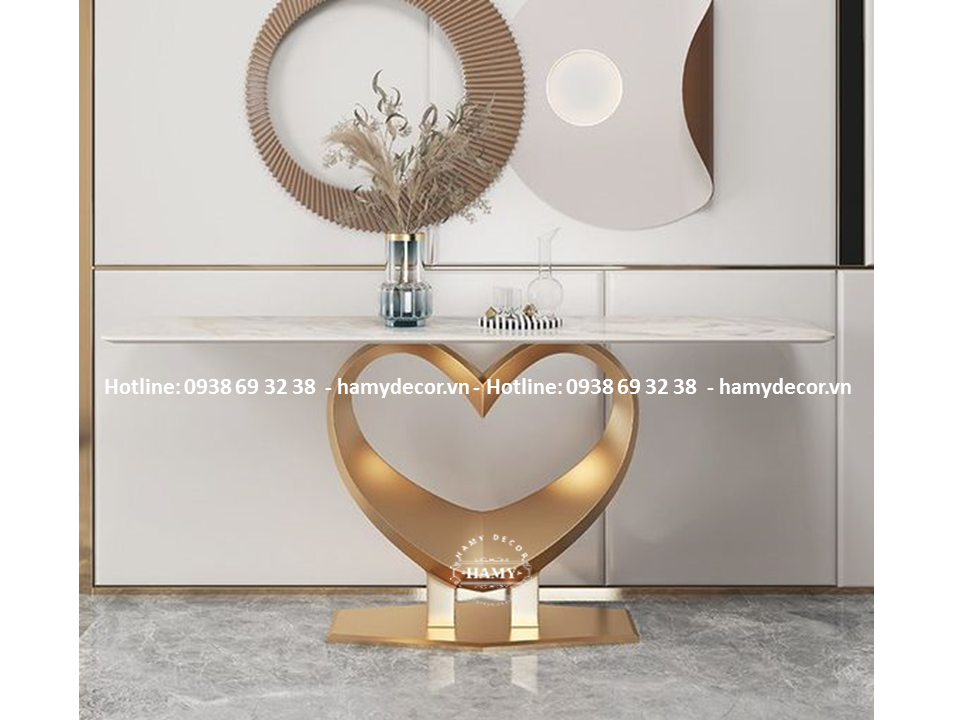 Bàn console trái tim chân inox mạ vàng PVD  - 229