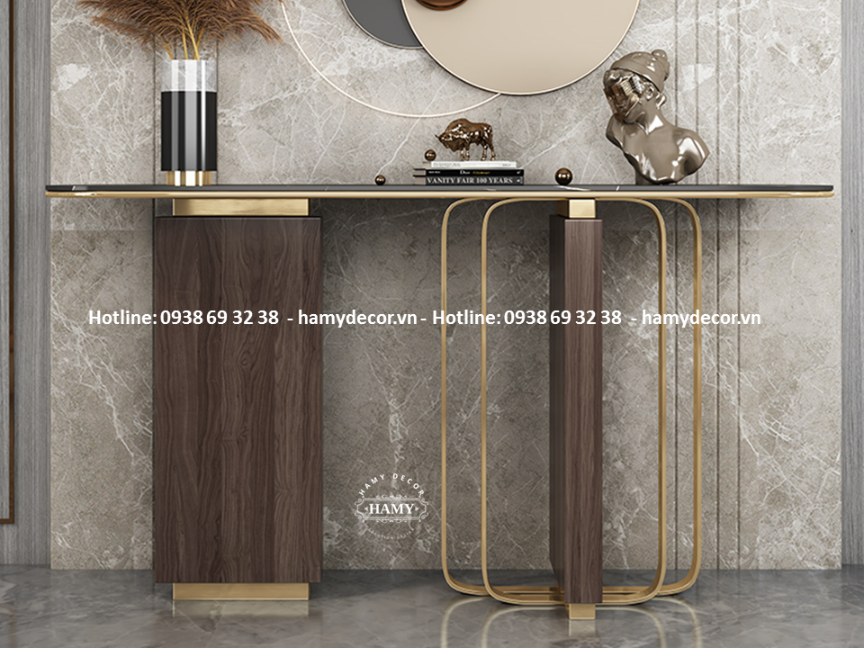 Bàn trang trí hành lang inox mạ vàng đẹp 106