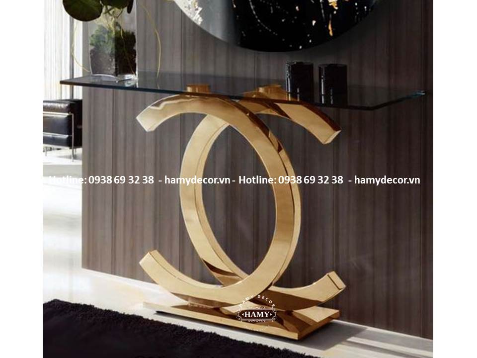 MẪU BÀN CONSOLE INOX MẠ MÀU KHUNG HÌNH CHỮ X TẠI HAMY DECOR