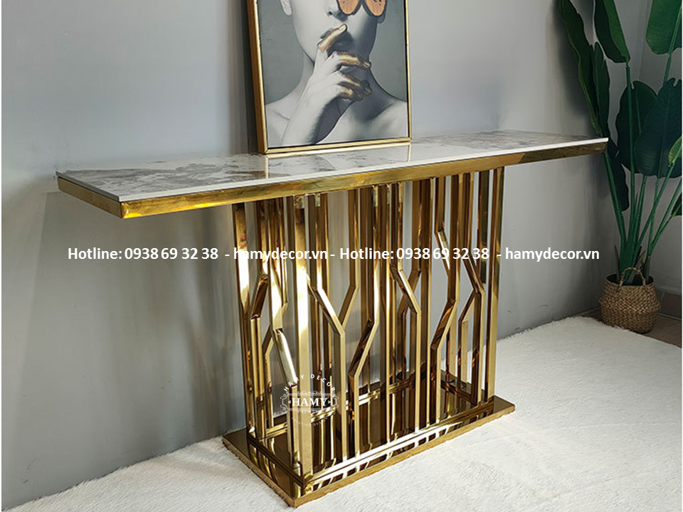 Bàn trang trí cầu thang inox mạ vàng đẹp 111