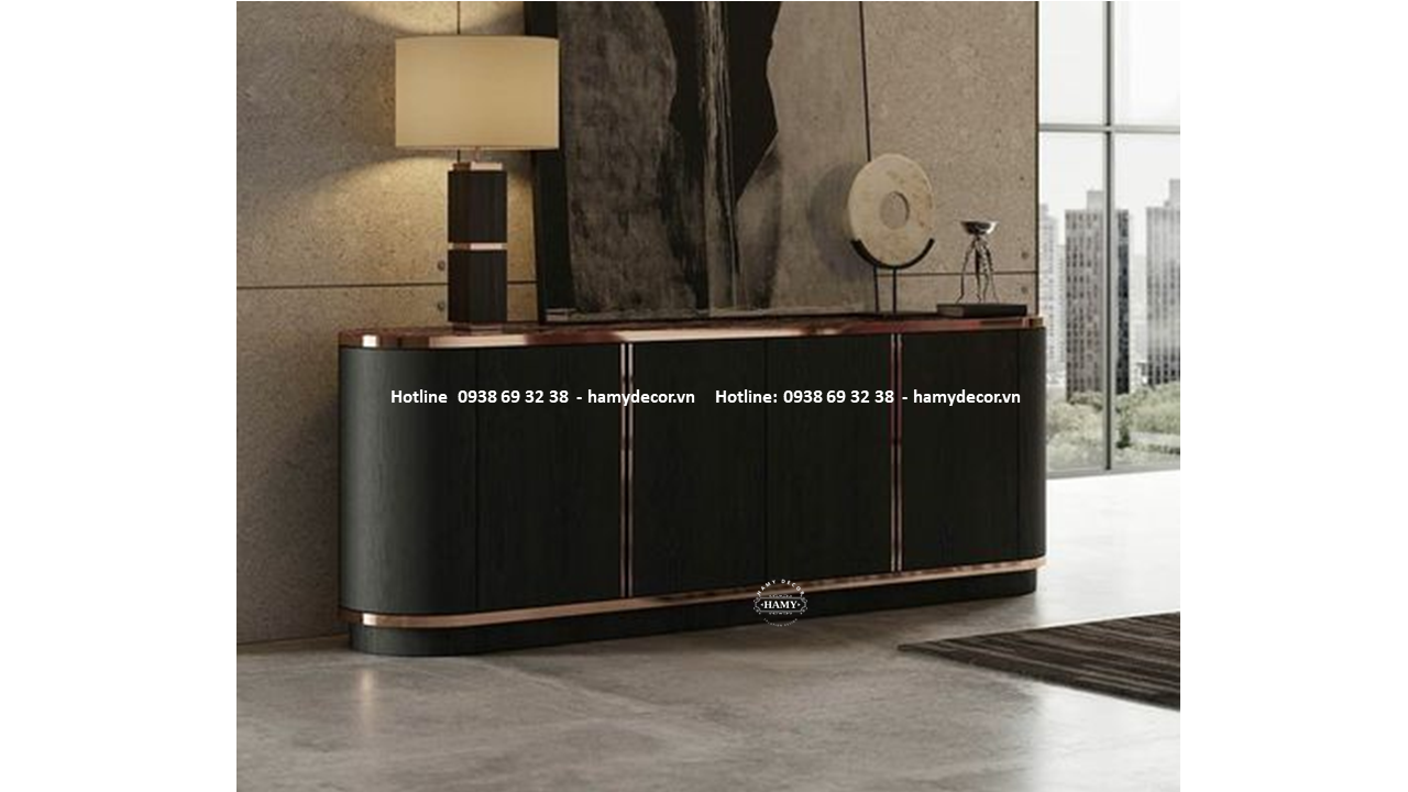 Tủ hành lang gỗ sơn đen sang trọng  - 136