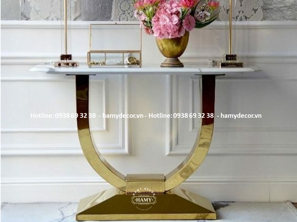 Bàn console mặt đá trắng vân mây hiện đại 92
