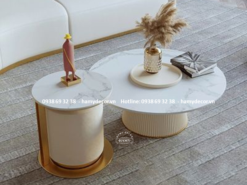 Bàn sofa đôi mặt đá trắng vân mây cao cấp - 68