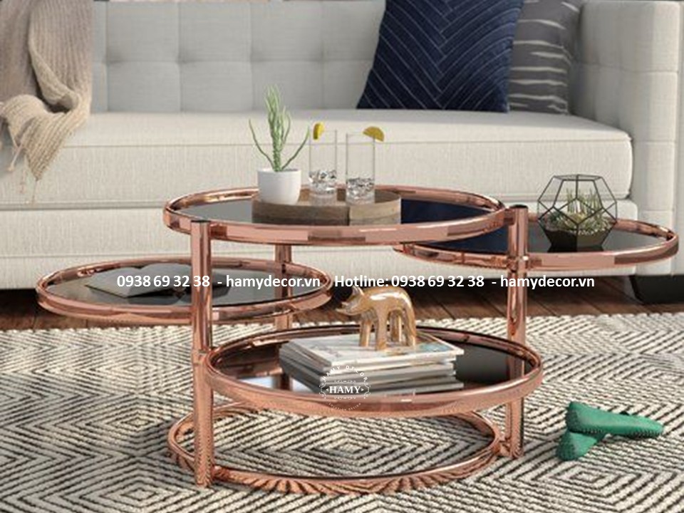Kiểu bàn trà inox mạ PVD Màu Rose 4 tầng - 84