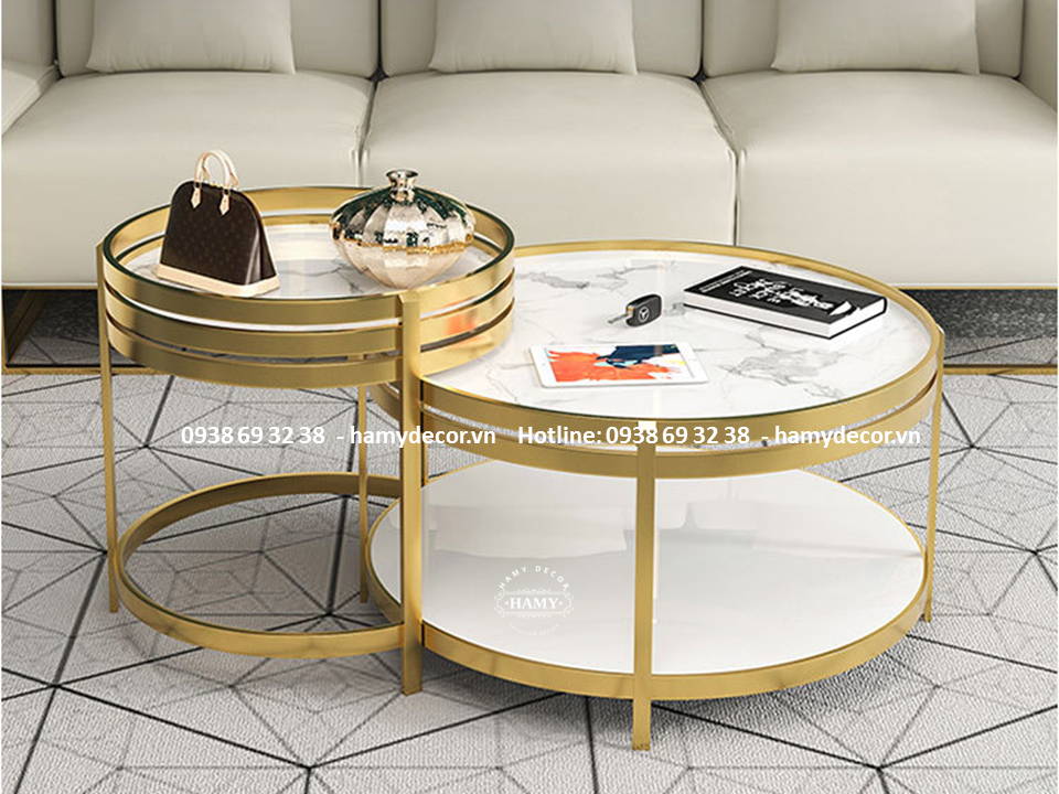 Bàn sofa đôi mặt đá trắng vân mây cao cấp - 70