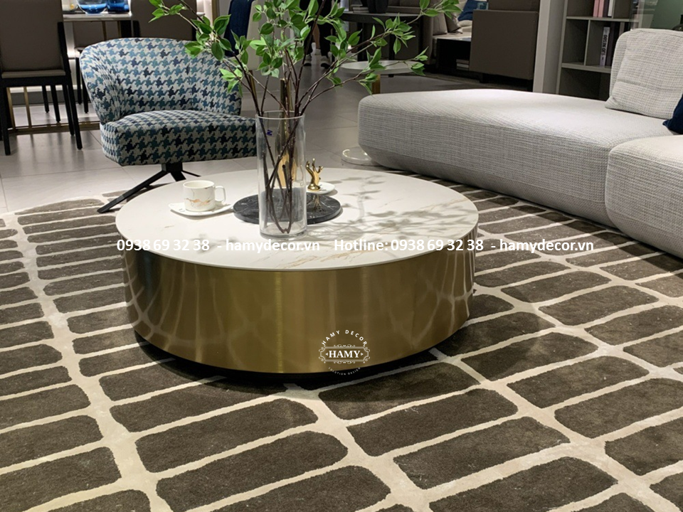 Bàn sofa tròn mặt đá trắng vân mây đẹp - 72