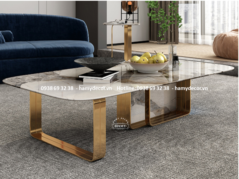 Kiểu bàn trà dài mặt đá trắng vân mây hiện đại - 75