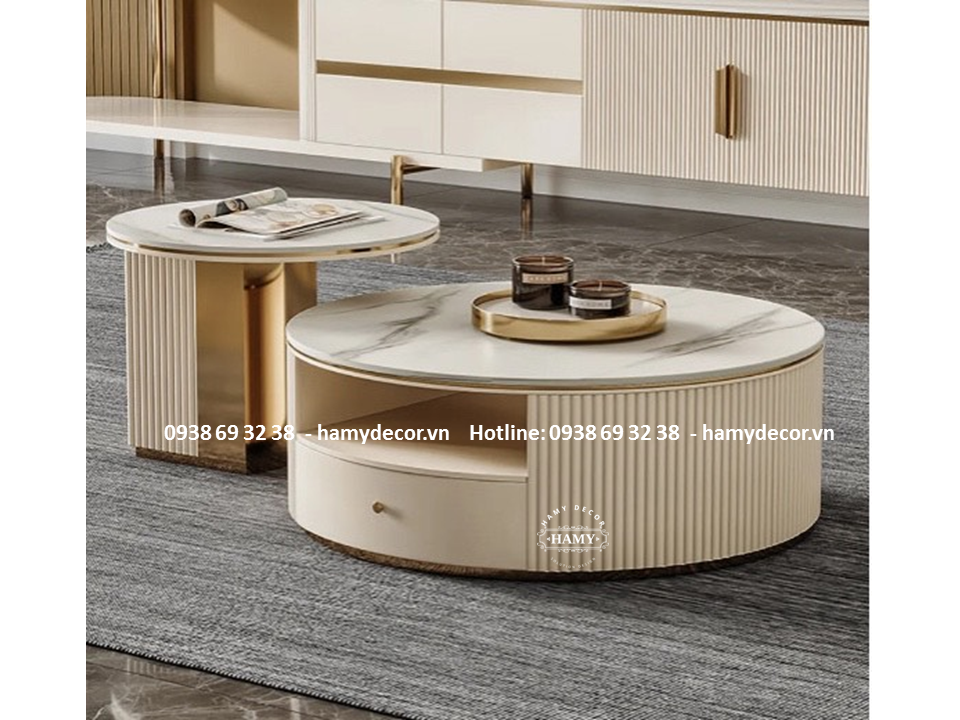Kiểu bàn trà đôi mặt đá trắng vân mây đẹp - 78