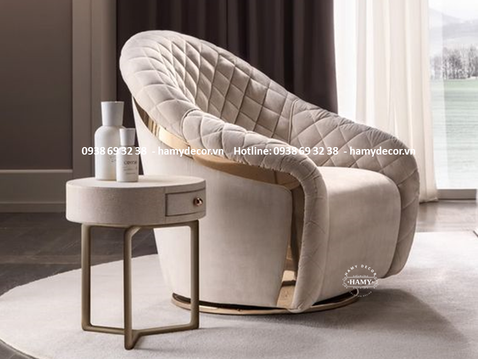 Ghế Armchair đế xoay chân inox mạ vàng PVD  01