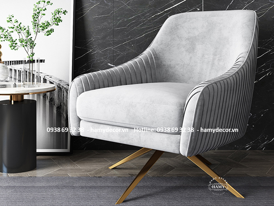 Ghế Armchair vải nhung chân inox mạ PVD  04