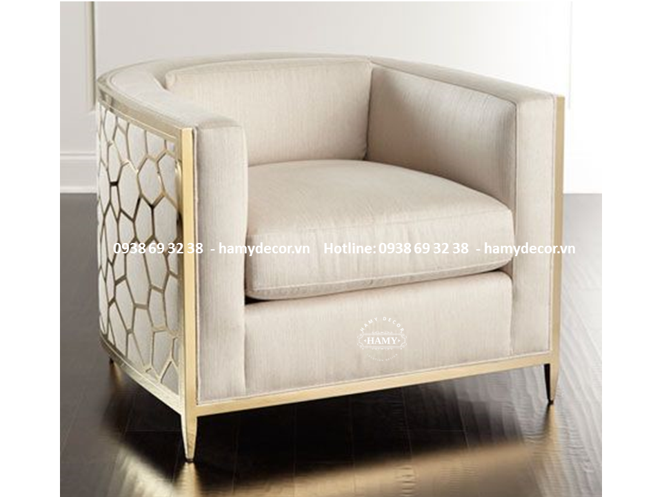 Ghế Armchair bọc vải nhung khung inox mạ vàng - 39