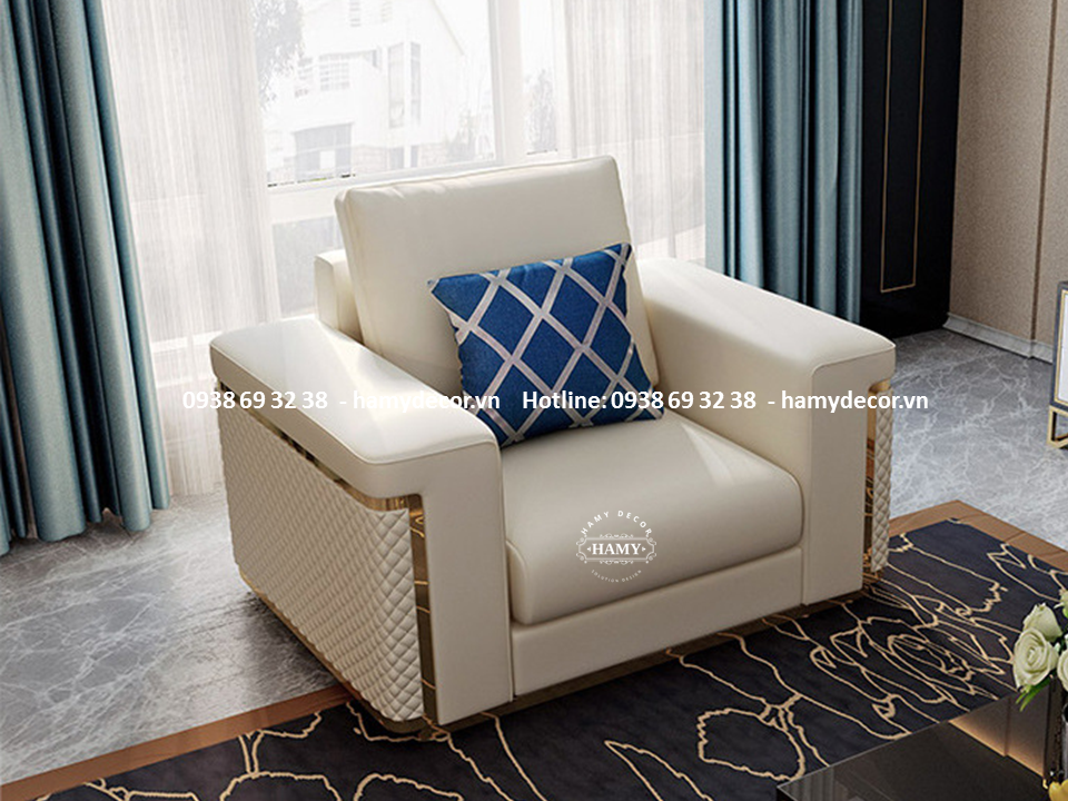 Ghế Armchair bọc da khung viền inox mạ vàng - 30