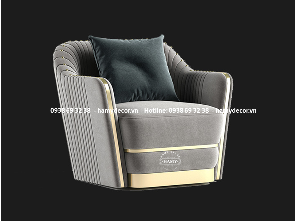 Ghế Armchair bọc vải nhung chân inox mạ vàng - 34