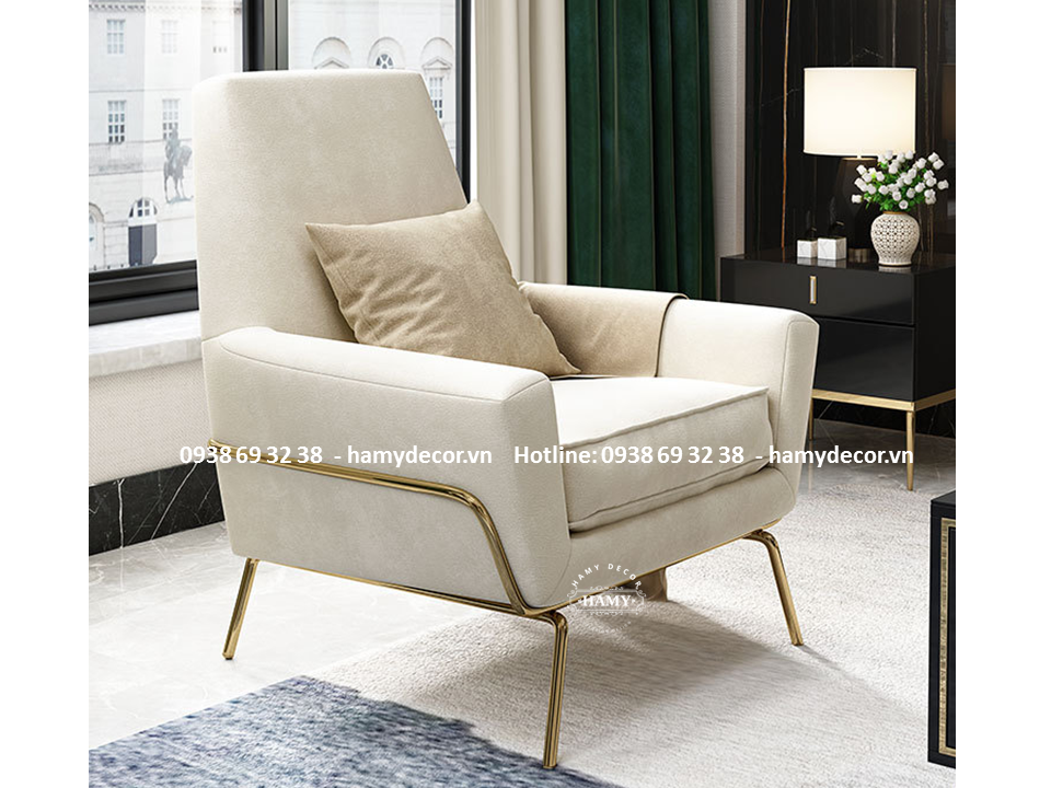 Ghế Armchair bọc vải nhung chân inox mạ vàng - 36