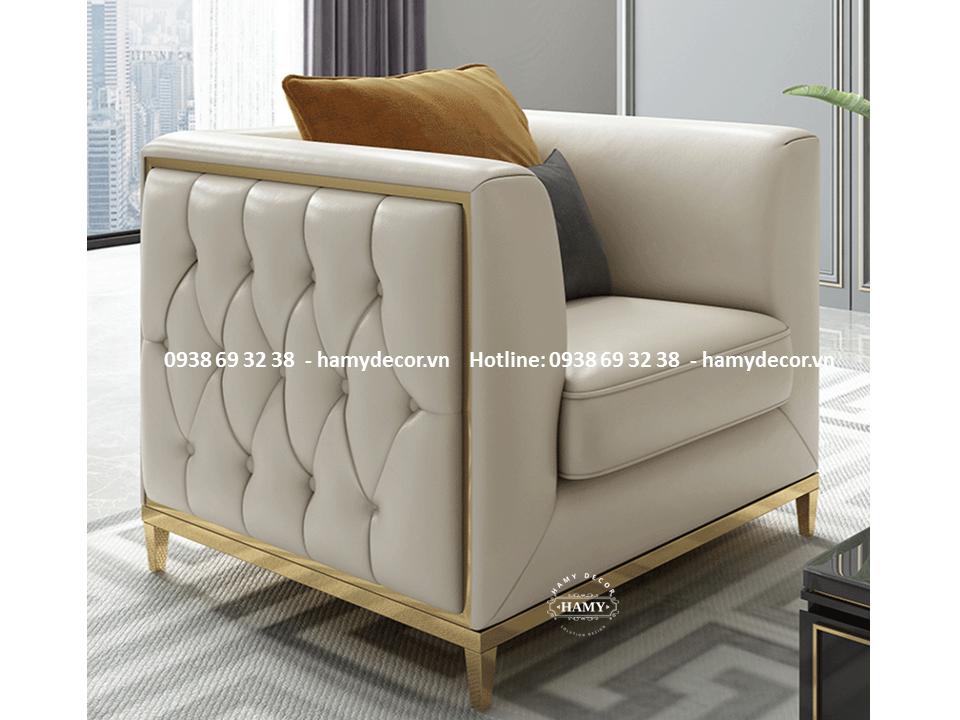 Ghế Armchair bọc vải nhung chân inox mạ vàng - 37