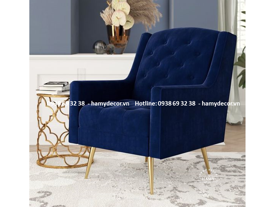 Ghế Armchair bọc vải nhung chân inox mạ PVD 22